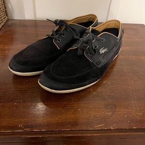 Lacoste Black Boat Shoes with Suede Finish